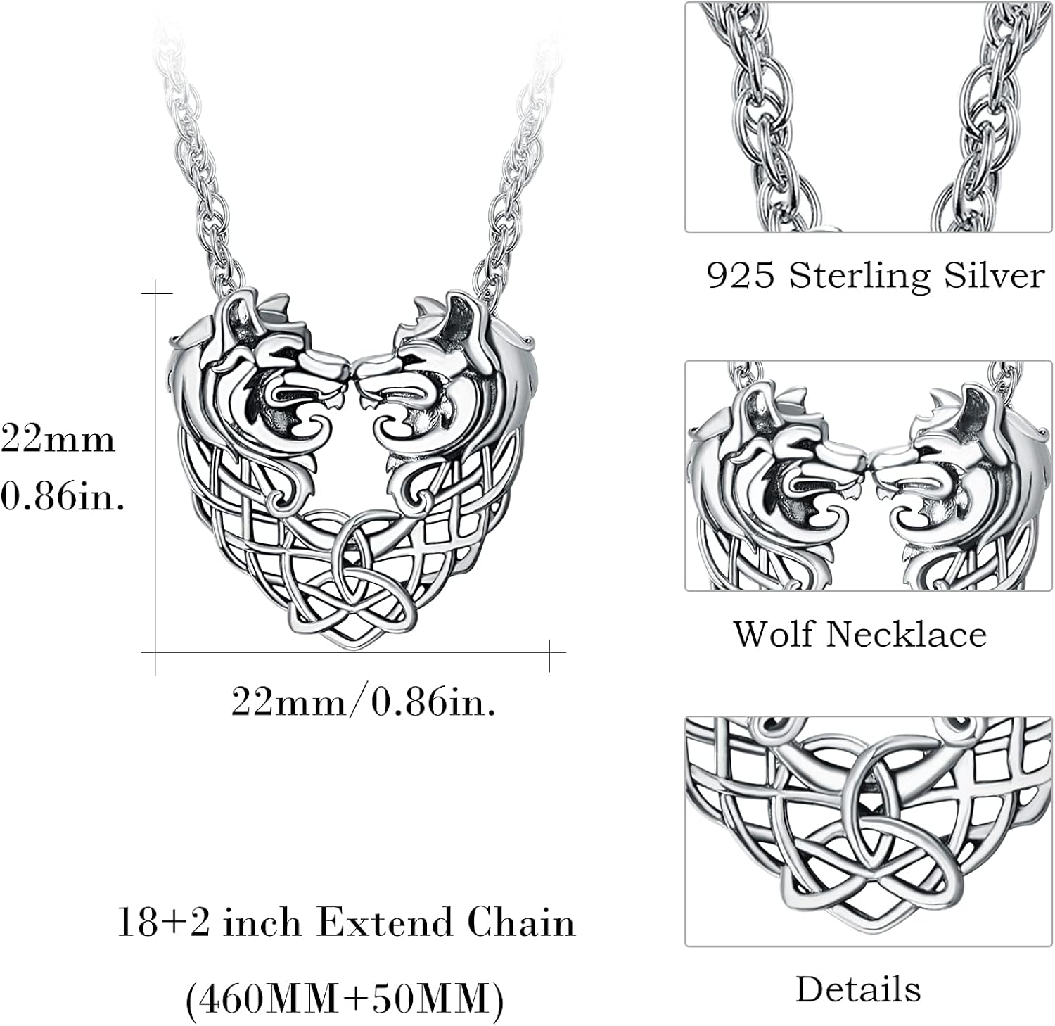 TANGPOET Wolf Necklace 925 Sterling Silver Animal Heart Pendant Necklaces Wolf Celtic Knot Necklace Jewelry for Men Women Girls - Image 4