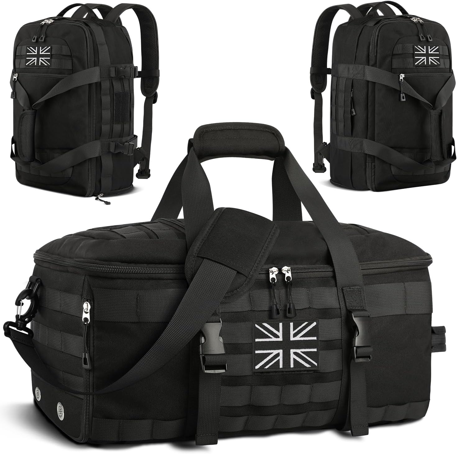 ETRONIK Gym Bag Mens Women, Tactical Duffle Bag Backpack with Shoe Compartment, 3 in 1 Holdall Travel Bag Rucksack with Wet Pocket, Weekender Overnight Bag for Sports Gym Hospital, Black