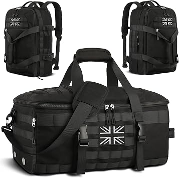 ETRONIK Gym Bag Mens Women, Tactical Duffle Bag Backpack with Shoe Compartment, 3 in 1 Holdall Travel Bag Rucksack with Wet Pocket, Weekender Overnight Bag for Sports Gym Hospital, Black