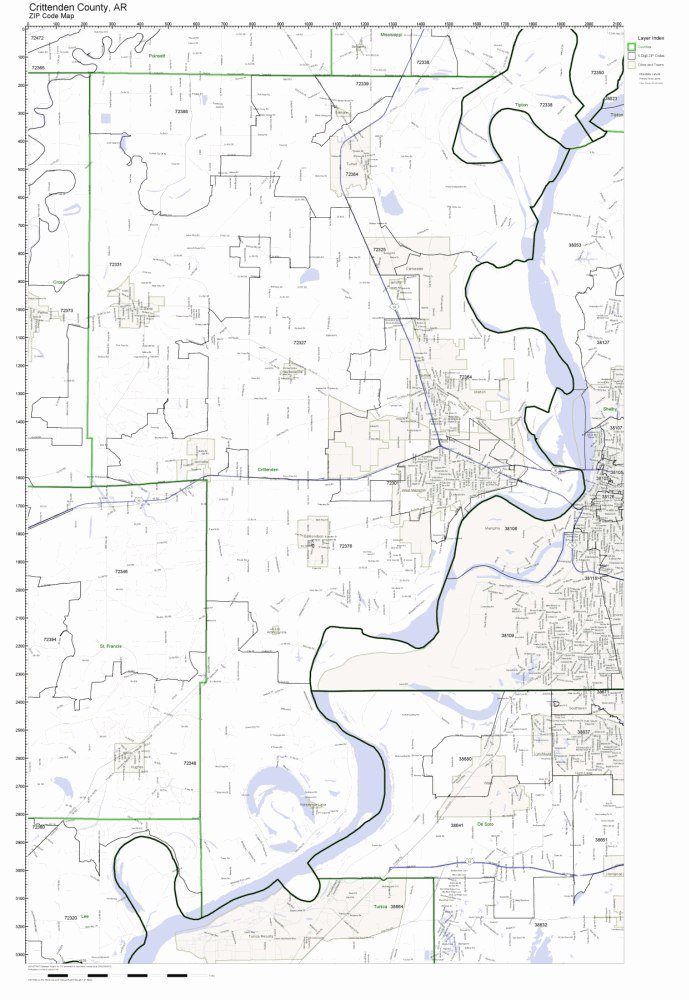 Crittenden County, Arkansas AR ZIP Code Map Not Laminated
