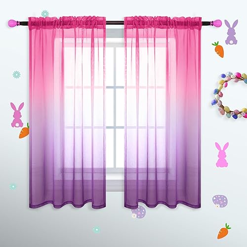 Miniatura 16 de KOUFALL - Cortinas naranja y turquesa para sala de estar de 84 pulgadas de largo, cortinas translúcidas de estilo retro de los 70 con degradado para