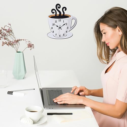 Miniatura 5 de Fomaris Reloj de pared para taza de café, decoración de pared, arte artístico, relojes decorativos con temática de café para el hogar, cocina,