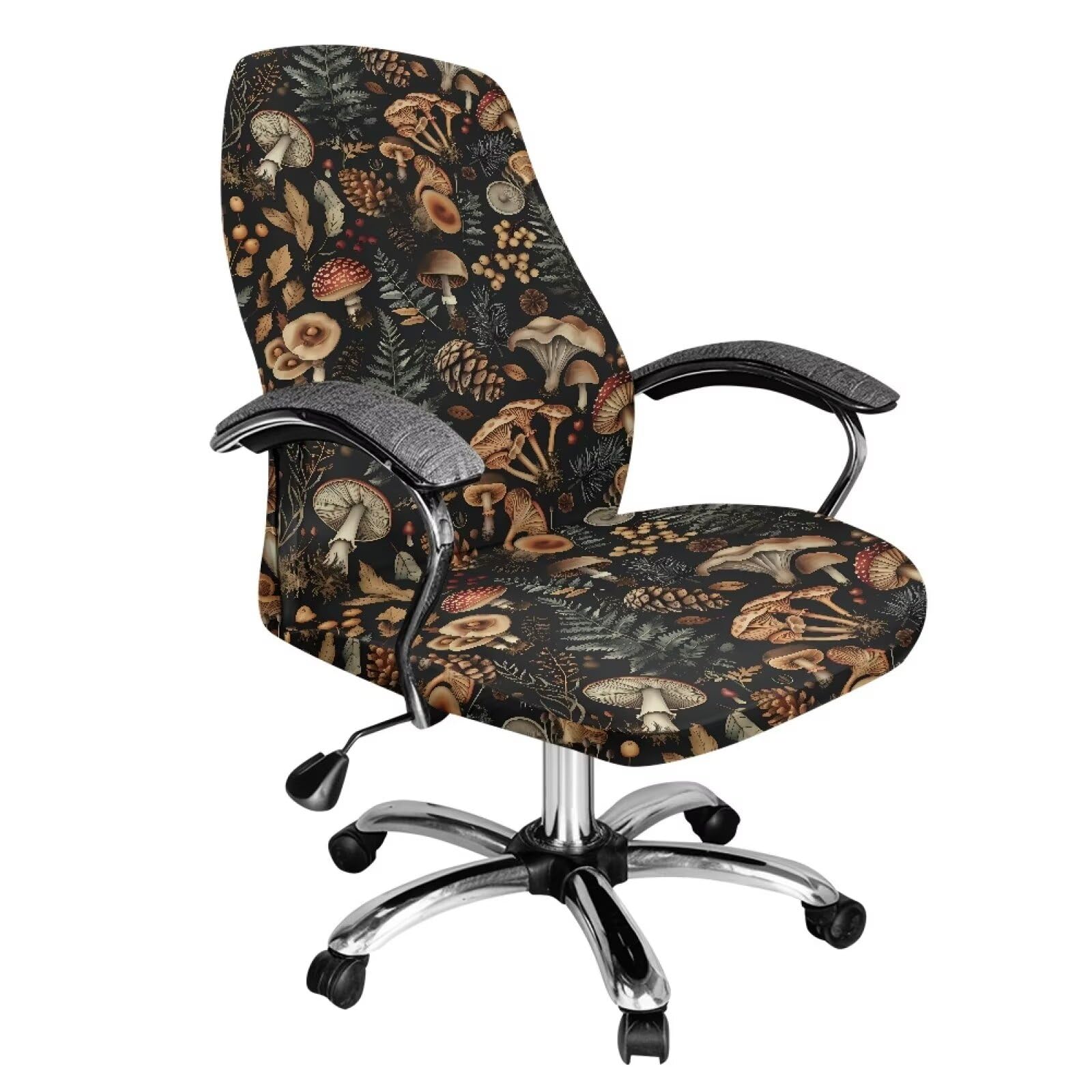Xorudoydet Mushroom Leaf Berry Pinecone Pattern Office Chair Cover, Universal Office Desk Chair Seat Cover Washable Rotating Chair Slipcovers Non Slip Office Chair Protector for Chair-L
