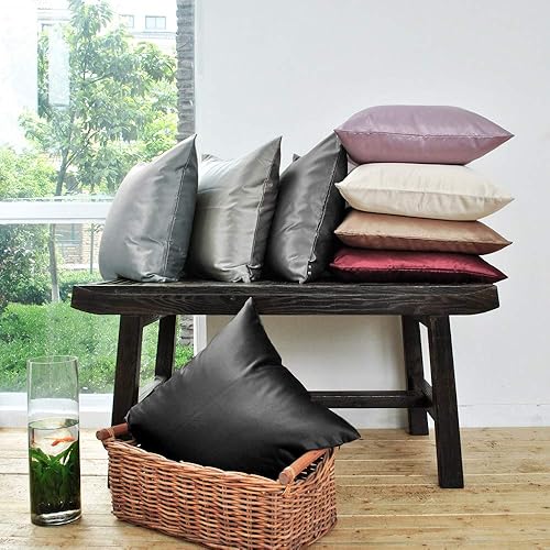 Miniatura 4 de Faylapa Paquete de 4 fundas de almohada de satén, color gris claro, fundas de almohada decorativas de satén de seda pesada teñidas sólidas,