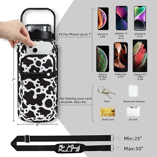 Miniatura 10 de chunmo Botella de agua de vidrio de medio galón de 64 onzas con popote y funda de almacenamiento, botella de agua motivacional con correa y tiempo