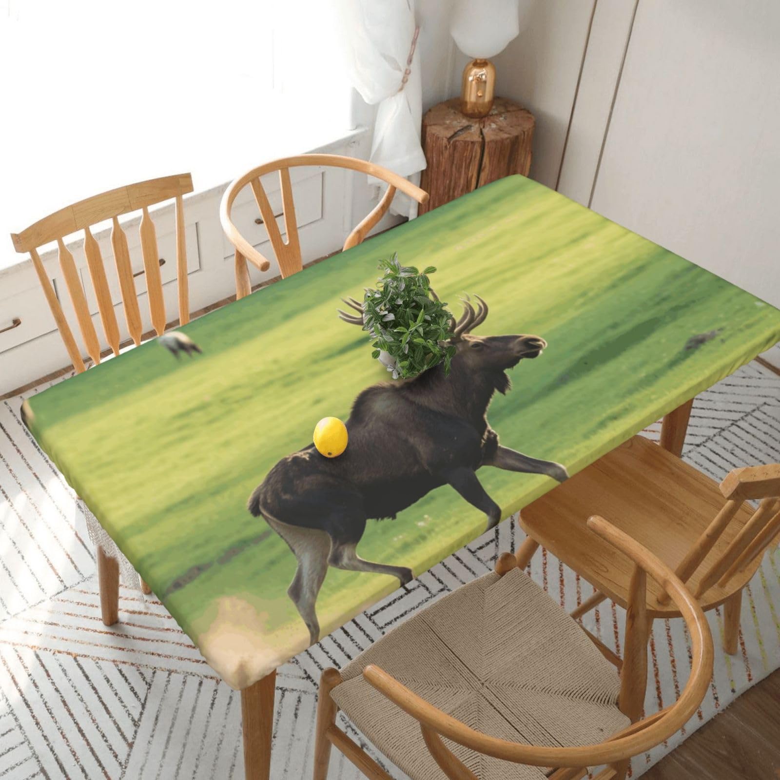 Fodpand Black Moose Spandex Fitted Tablecloth For 5 Foot Rectangle Tables,Waterproof Picnic Table Cover Stretch Table Cloth Washable Table Protector For Picnic, Camping, Outdoor