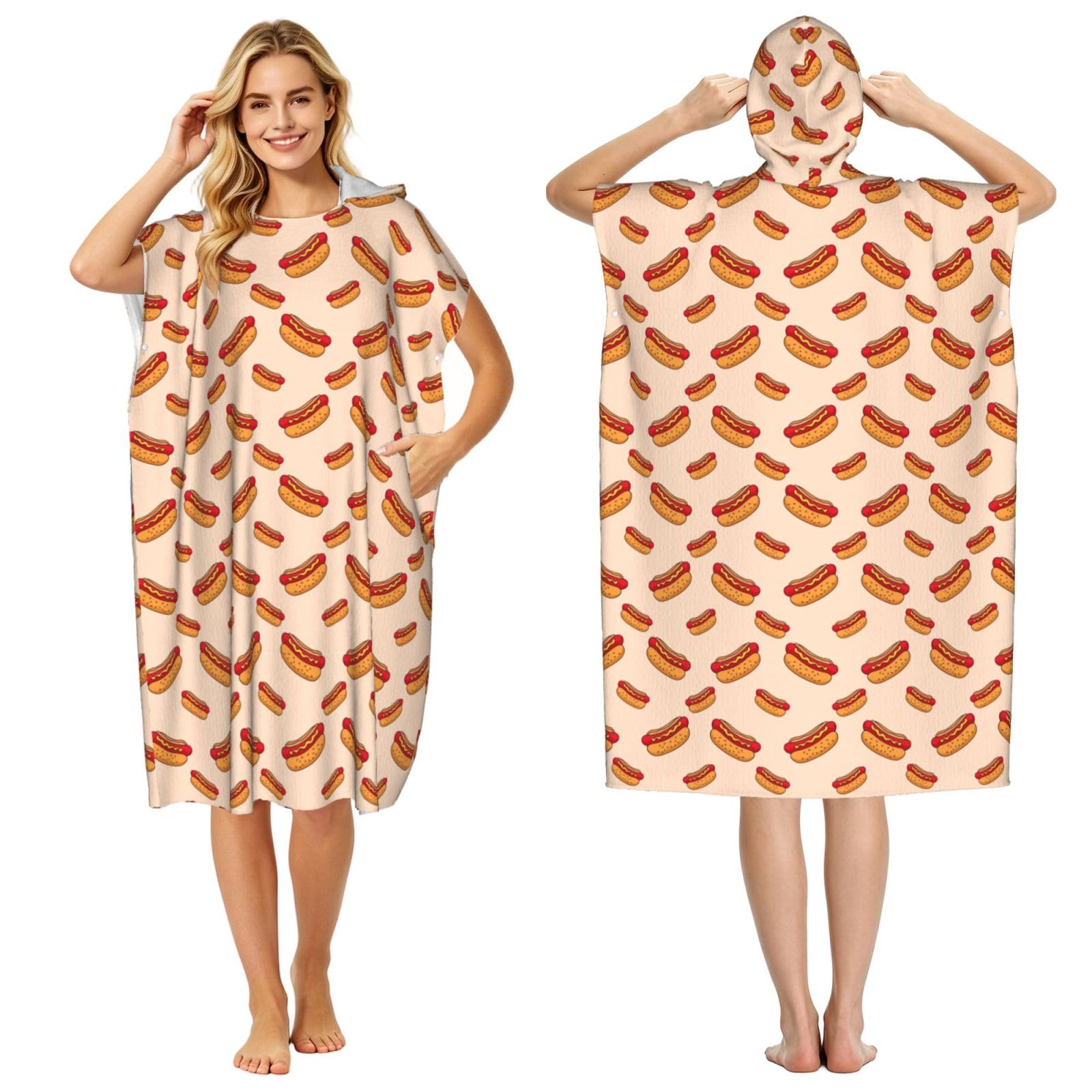 Noble Ren Delicious Hot Dogs Adult Hooded Beach Towel Swimming Cover Outdoor Wearable Towels Bath Bathrobe Cape Quick Drying