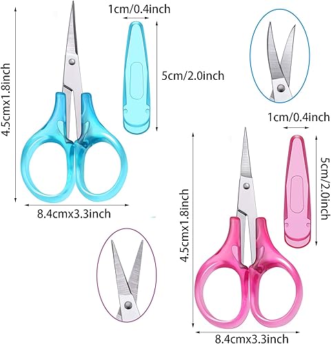 Miniatura 2 de Detail Craft Scissors Set Stainless Steel Scissors Straight Tip Scissors Curved Tip Scissors with Protective Cover for Facial Hair Trimming, Sewing,