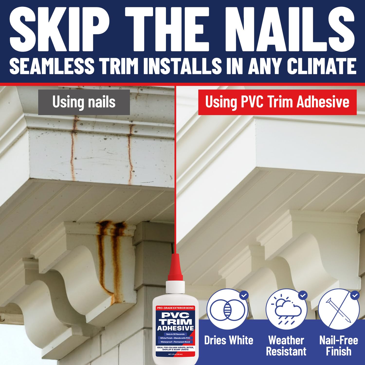 [2 Pack] PVC Trim Glue – Fast-Bonding PVC Adhesive for Trim, Moulding, Millwork & Column Wraps | Strong Exterior & Interior Joint Adhesive | Weather-Resistant, Dries White for a Seamless Finish