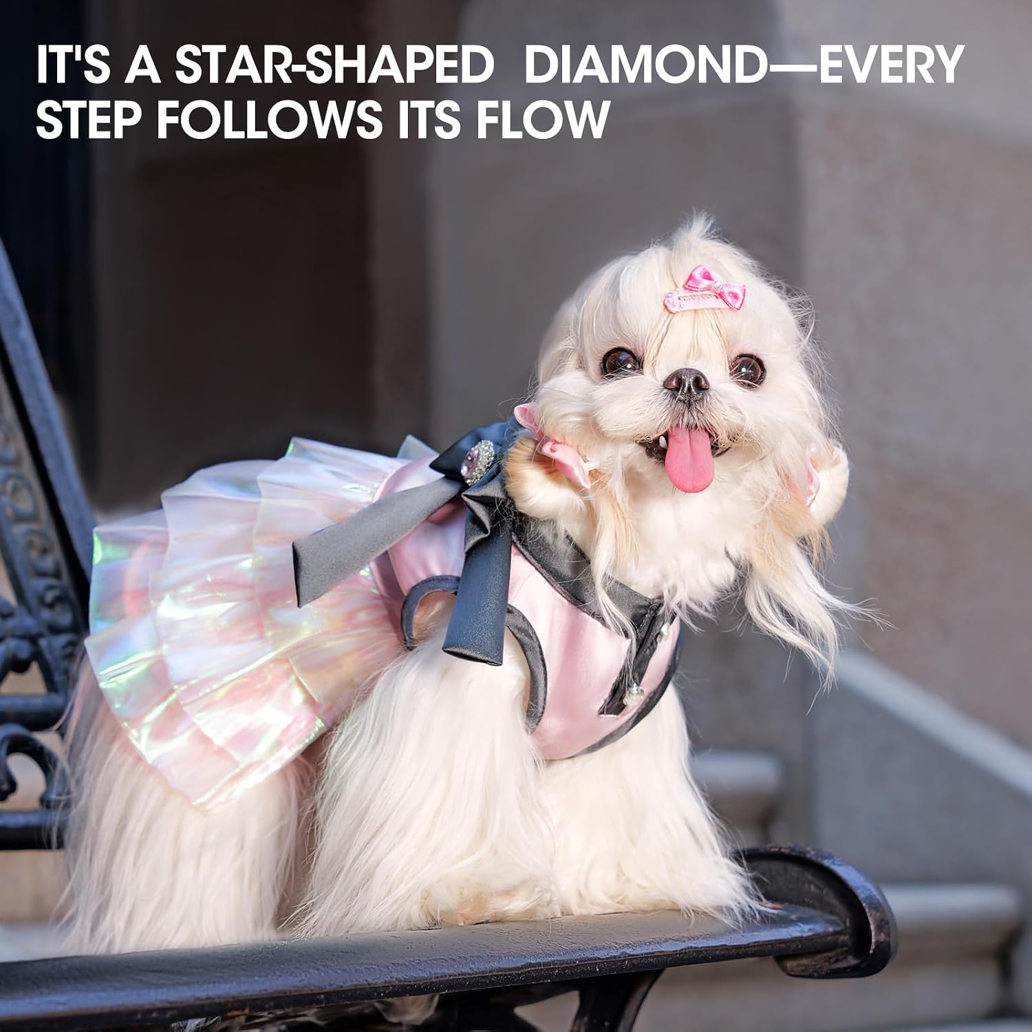 TOUCHDOG Pink Party Dress for Small Dogs Sparkling Tutu Dress with Glitter Strap, 3-Layer Tulle, Pink Diamond Bow Pet Formal Wear for Weddings Birthday Parties (Pink Dark Night Rose, Small)