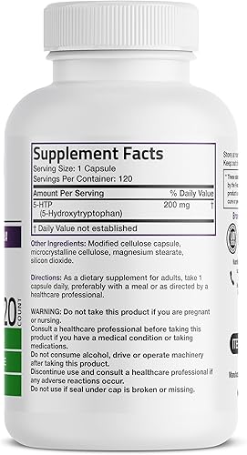 Miniatura 2 de Bronson 5-HTP 200mg (5-hidroxitriptófano) Griffonia Simplicifolia Sin OMG, 120 Cápsulas Vegetarianas