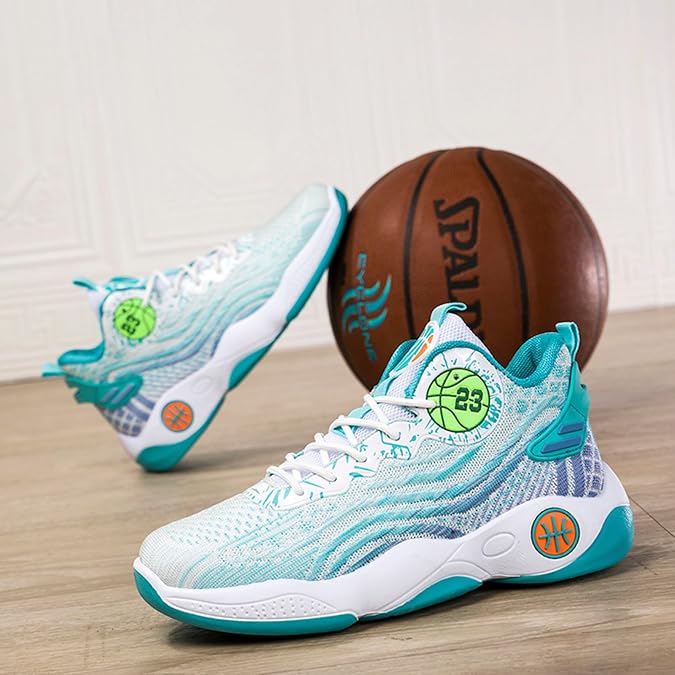 Men's High-Top Non-Slip Lace-Up Fashionable Basketball Shoes with Breathable Mesh, Lightweight, Non-Slip and Shock-Absorbing Sports Shoes Suitable for Outdoor Sports and Gym Exercise