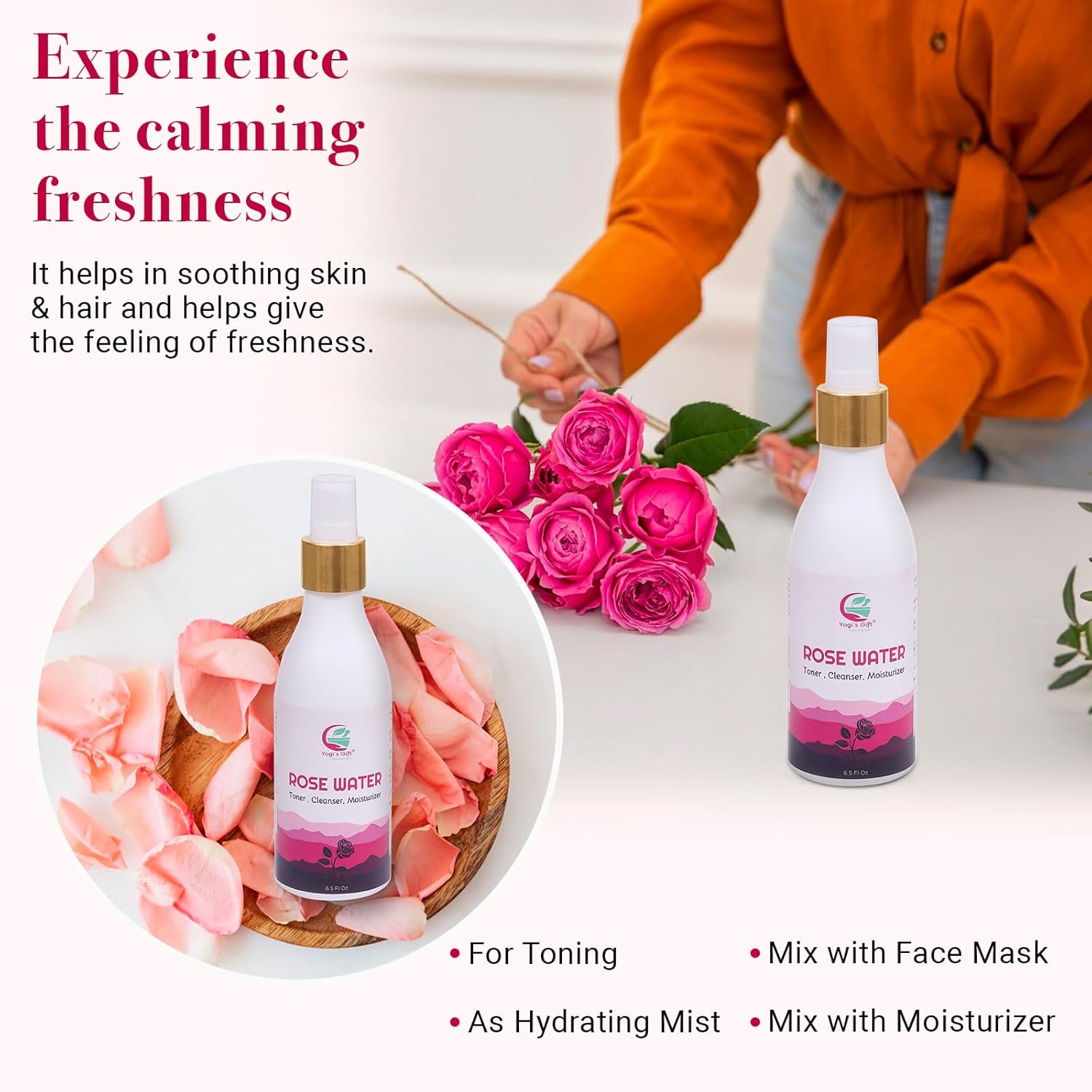 100% Pure Rose Water 6.5 fl oz | for Face & Hair | Alcohol Free & Artificial Coloring Free | by Yogi's Gift® - Image 6
