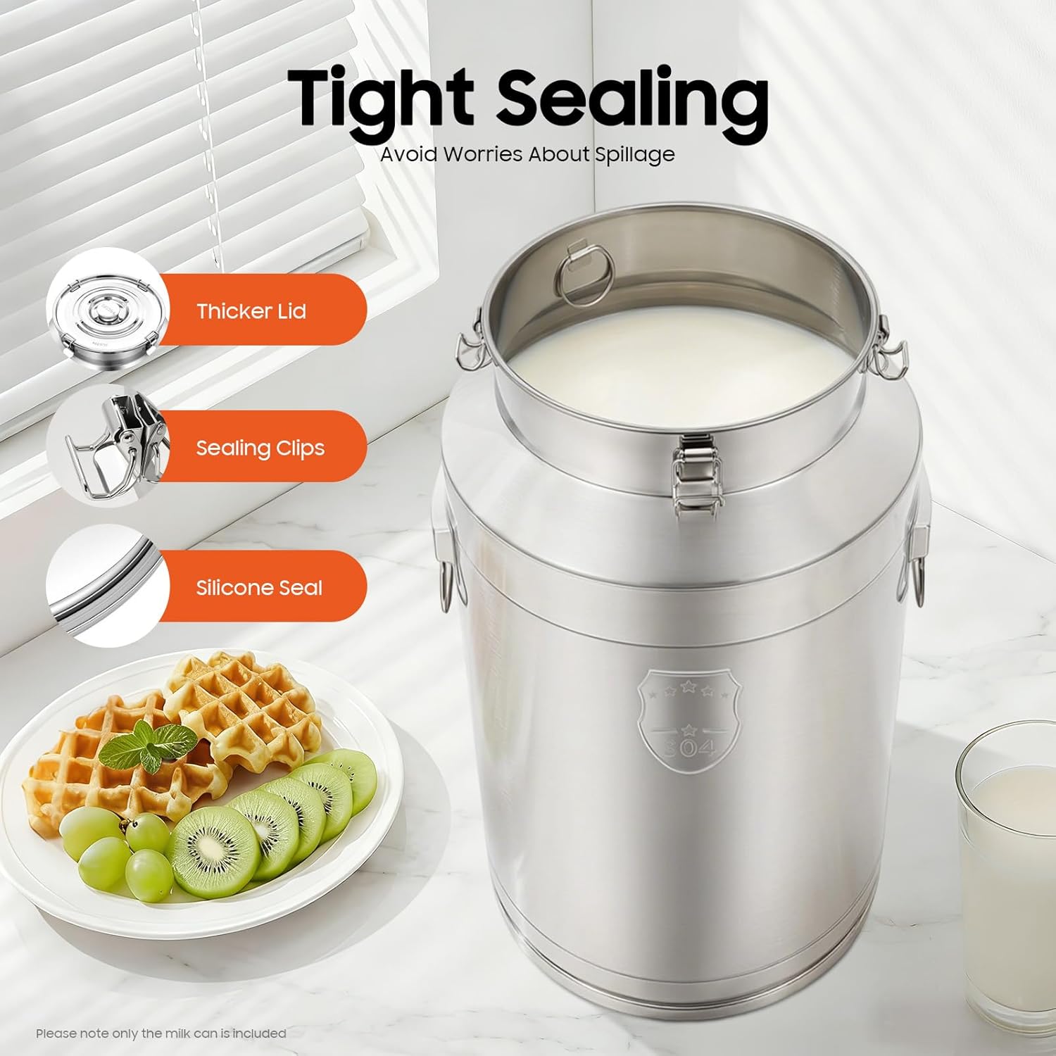 20 Gallon Milk Bucket Milk Bin with Lid, 76L 304 Stainless Steel Portable Food Storage Container Bucket, Wine Pail Buckets Metal Tote Jug for for Wine Oil Grain