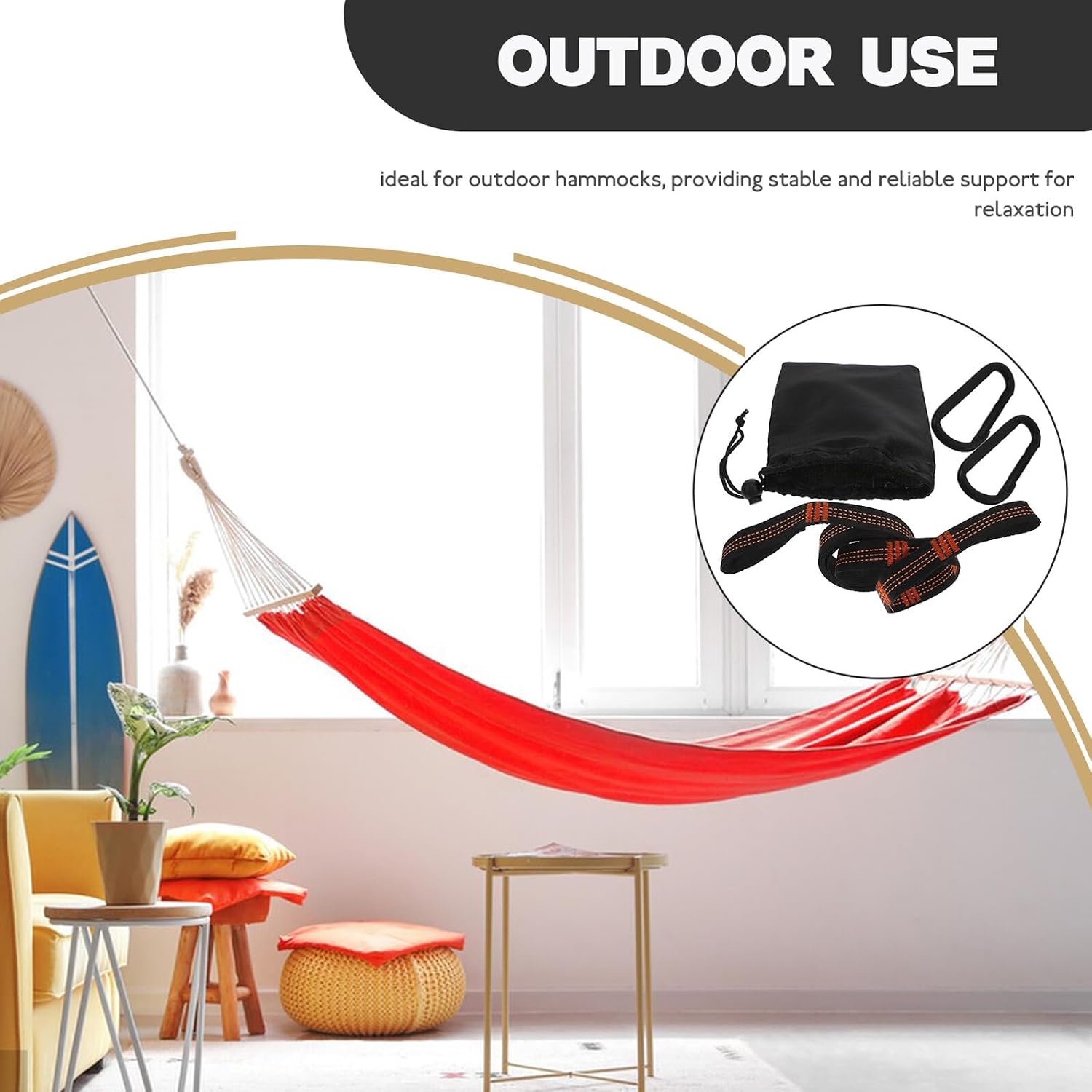 Outdoor Hammock Tree Straps Accessory Kit 2m Polyester Tree Swing Straps with 6 Loops Black Buckles and Carry Bag for Camping and Backyard Hanging