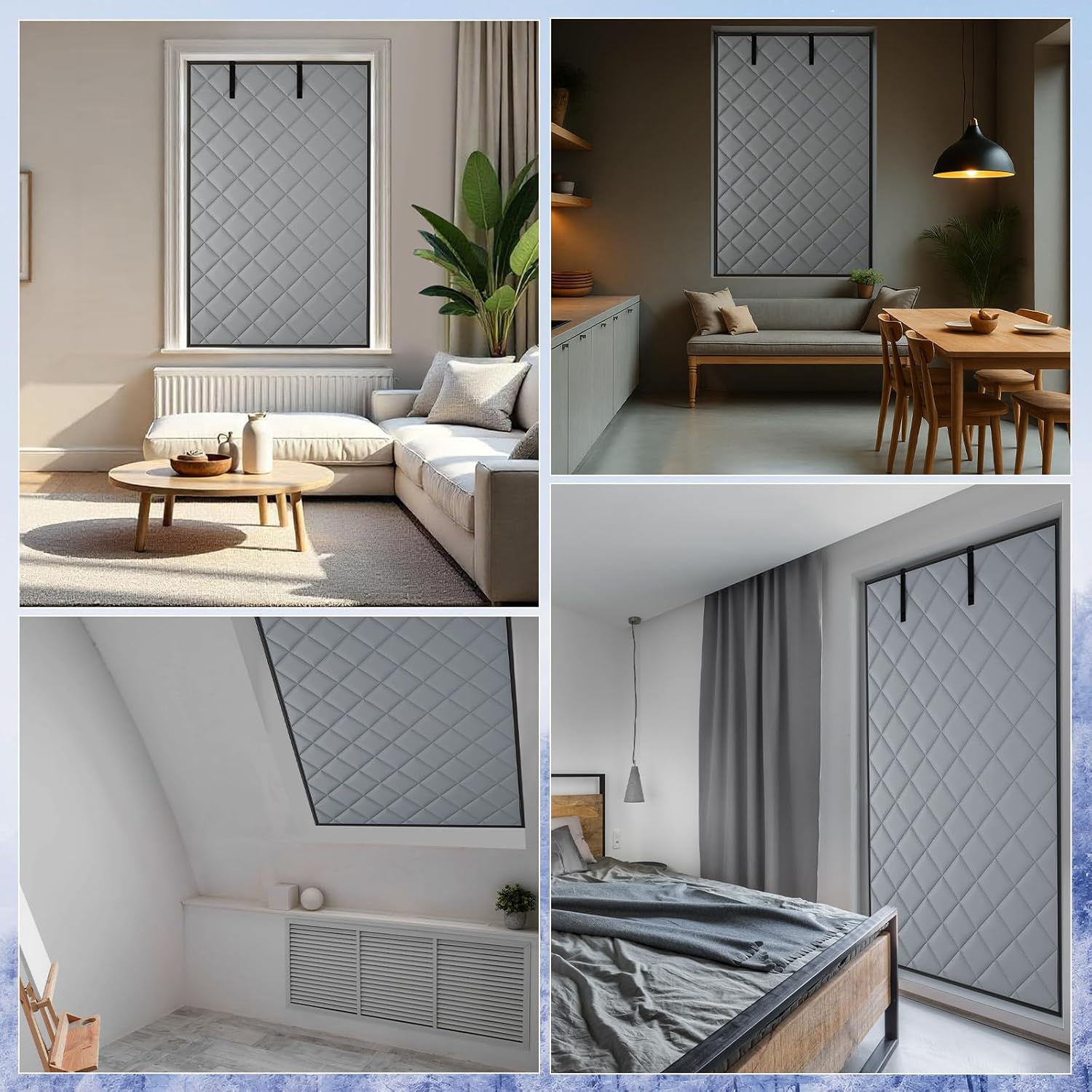 63 x 47 Inch Window Insulation for Winter, Thermal Window Cover 3 Layer with Oxford Cloth Thicken Cotton Filled, Roll-up Insulation Blanket Kit with Hook & Loop for Bedroom Attic to Keep Heat Warm