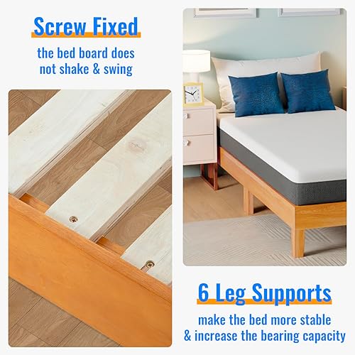 Miniatura 5 de PayLessHere Marco de cama de plataforma de madera, sin cabecero, no necesita somier, soporte de listones de madera, sin ruido, fácil de montar,