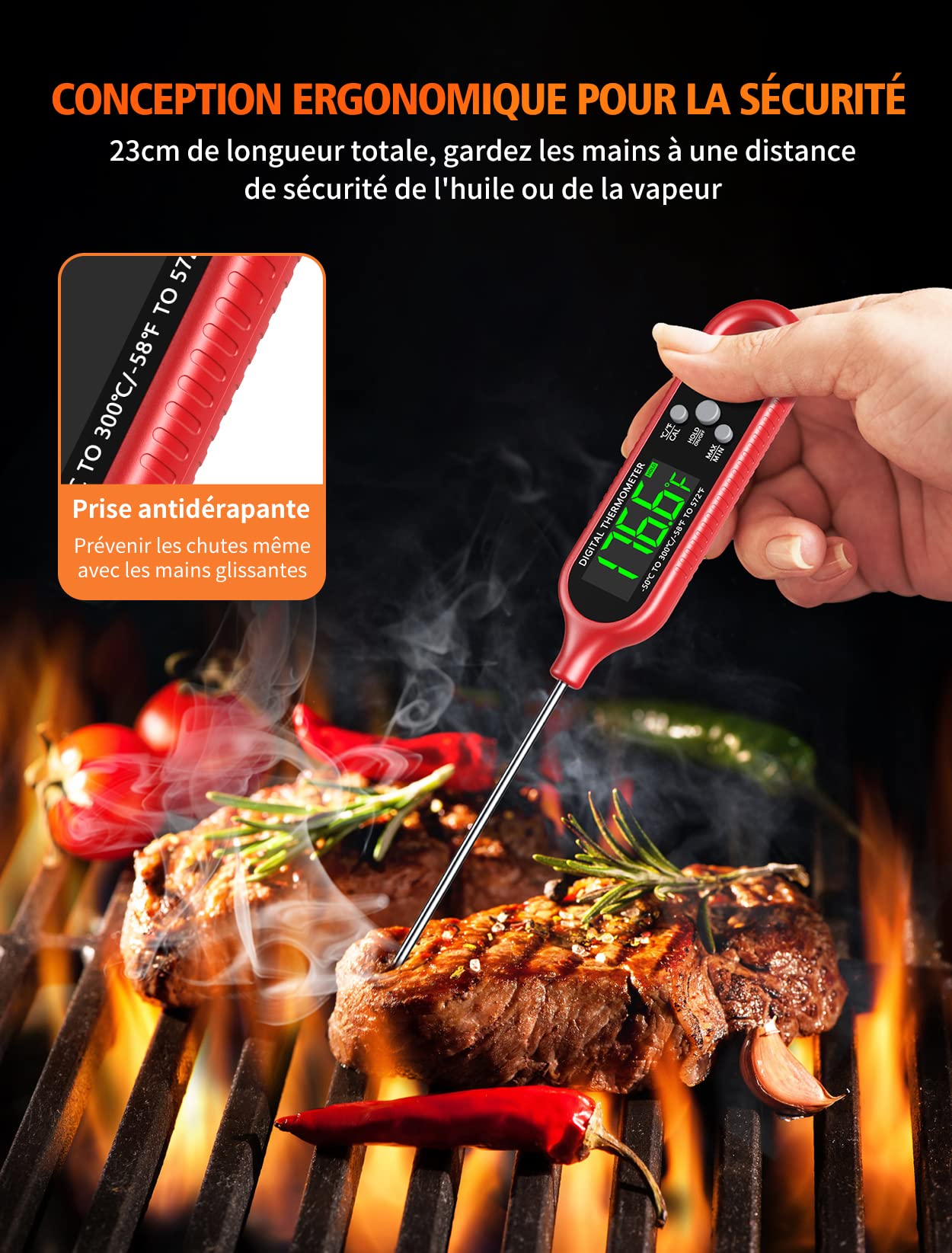 Thermomètre Cuisine, avec Double Sonde & Fil Long LCD Thermomètre Cuisson Électronique à Lecture Instantanée, pour la Cuisson dans (Noir) | Leroy Merlin