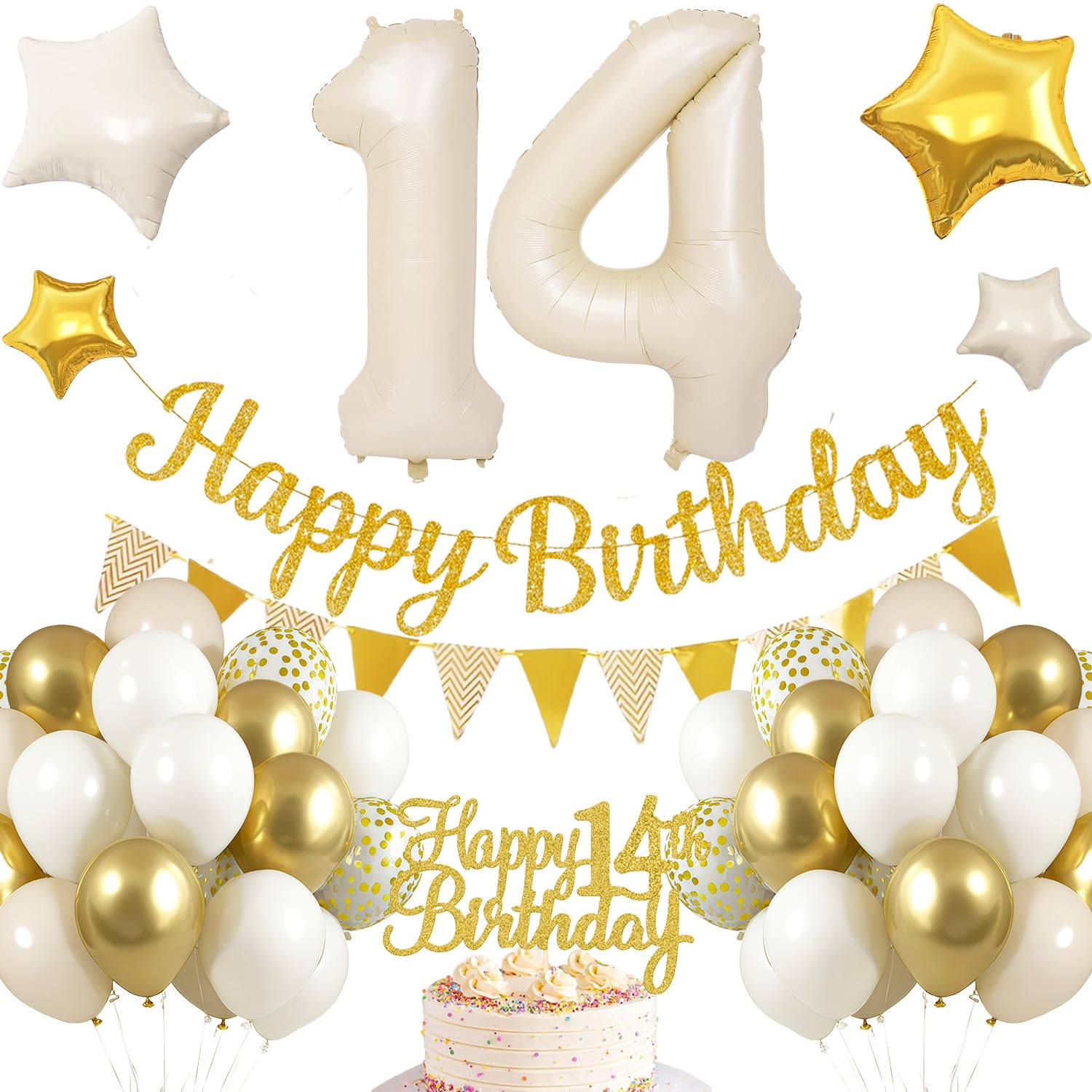 14th Birthday Decoration, 14th Birthday Boy White Gold, Birthday Decoration 14 Years Boy, Balloons 14th Birthday Happy Birthday Garland Balloon 14 Decoration for Birthday, Birthday Decoration Boys 14