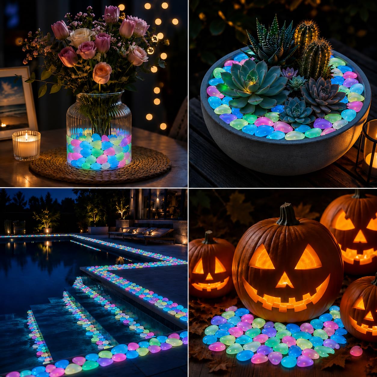 2026 Colorful Glow-in-the-Dark Garden Stones, Luminous Pebbles for Outdoor Landscaping, Solar Powered Rainbow Glowing Rocks for Walkway, Driveway, Fish Tank Aquarium & Yard Decor (200, Multicolor)