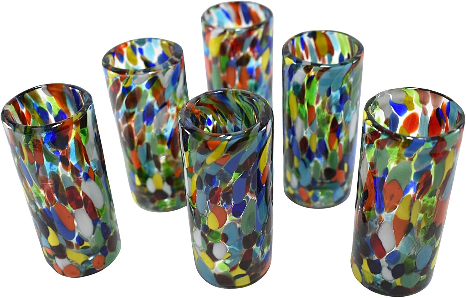 MAREY Shot Glasses | Hand Blown Glass | Tequila Glasses Artisan Crafted in Mexico | Set of 6 pieces | (Confetti multicolor 2 Fl. Oz.)