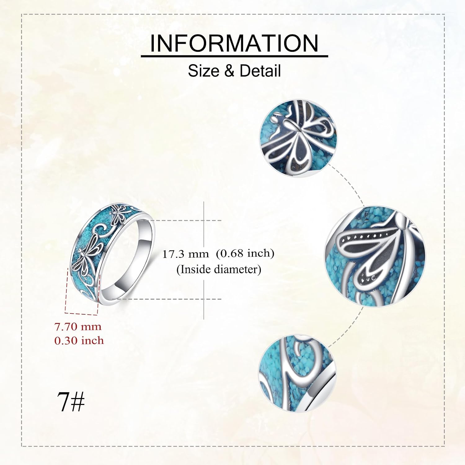 ONEFINITY Turquoise Rings S925 Sterling Silver Turquoise Ring Jewelry Gift For Women Men