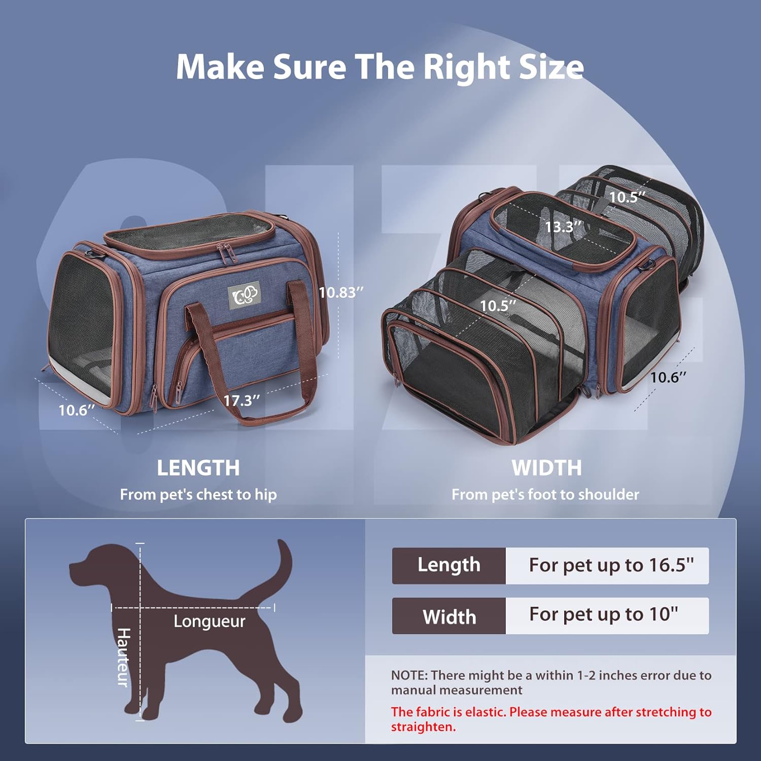 Expandable Cat Carrier, Pet Carrier Airline Approved 2 Sides with Removable Fleece Pad, Large TSA for Cats Dogs and Small Animals - Blue