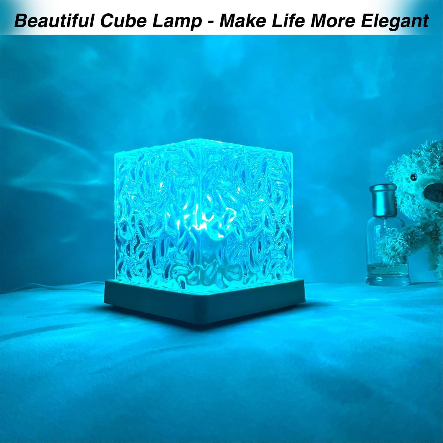 Ocean Lamp Water Light Projector – Ocean Wave Projector Light with 16 Colors & Remote, Cube Water Ripple Lamp Mood Lighting for Bedroom Ceiling, Room Decor Night Light Gift(Wood)