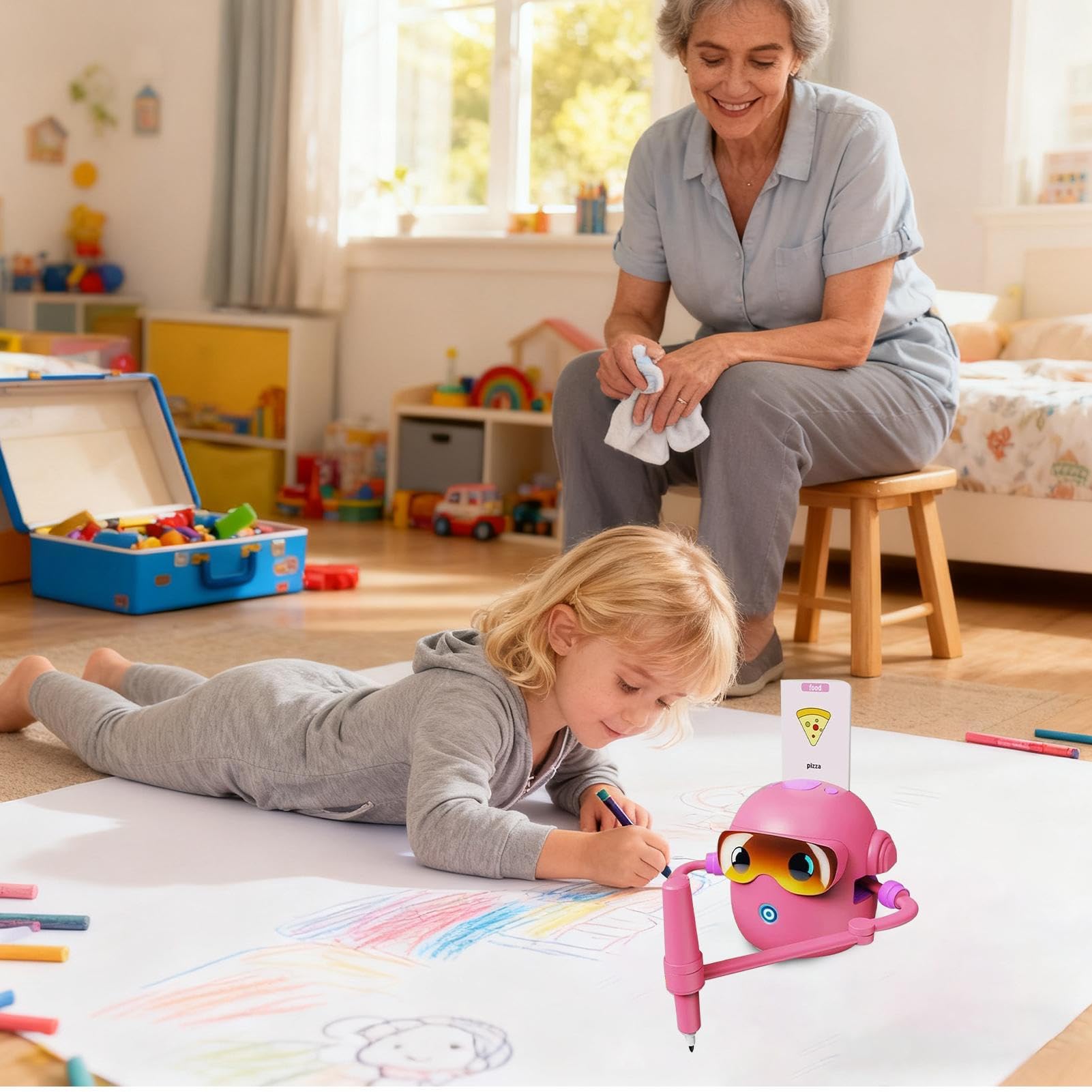 Robot da Disegno per Bambini Giocattolo Educativo Creativo con 100 Carte
