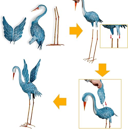 Miniatura 3 de XONOR Estatuas de jardín de grúa para exteriores, escultura de señuelo de garza azul, estatuas de pájaros de metal para patio trasero, estanque,