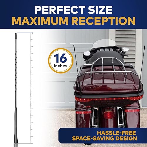 Miniatura 4 de Paquete de 2 mástiles de antena corta de metal AMFMXM CB para Harley Davidson de 16 pulgadas