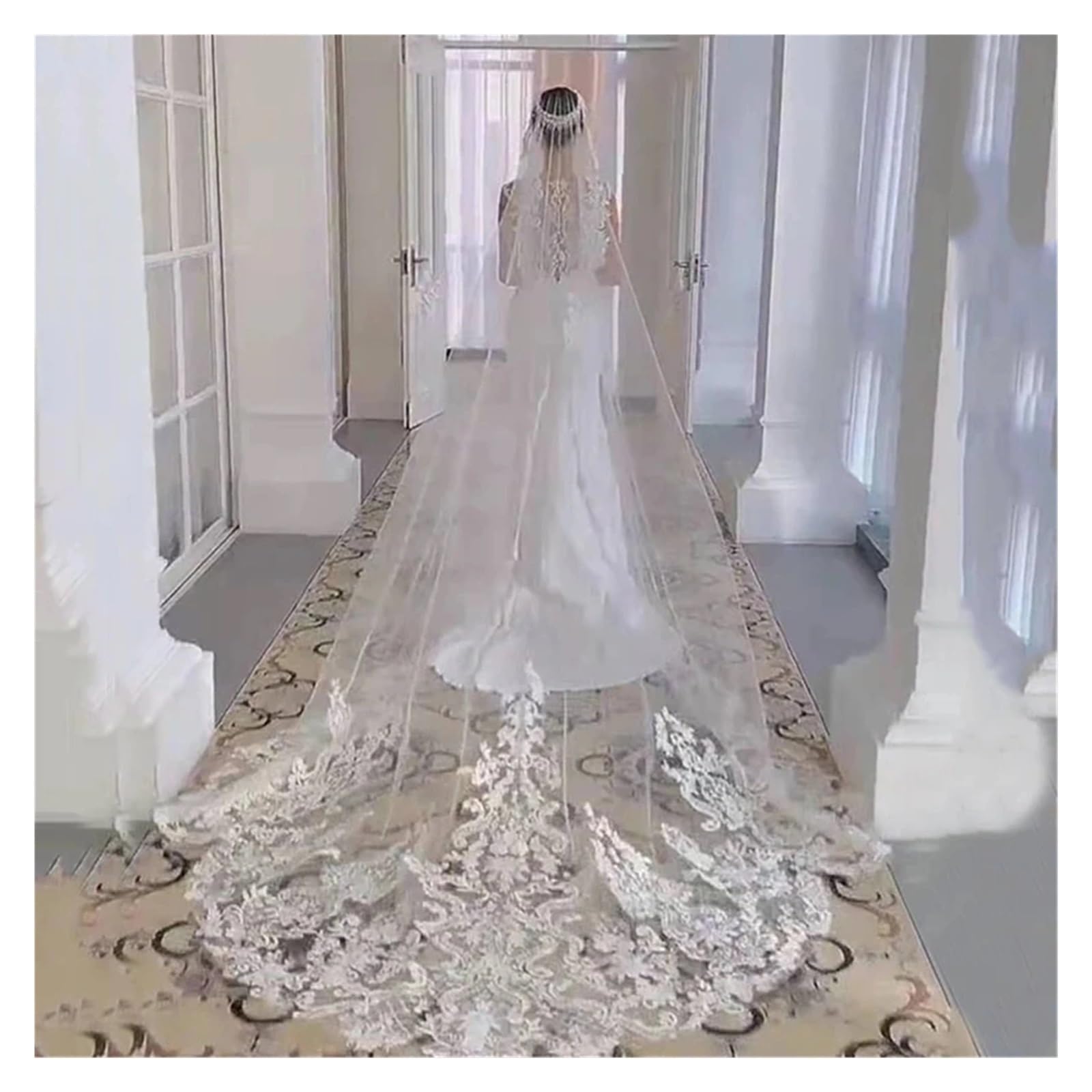 Veli da futura sposa, Velo da sposa cattedrale lungo morbido tulle con pettine in pizzo smerlato 1 strato bianco 300-500 cm