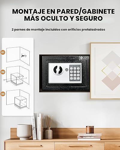 Miniatura 4 de ADIMO Caja fuerte, pequeña caja fuerte para dormitorio universitario con bolsa de dinero impermeable ignífuga para dinero en efectivo o documentos,