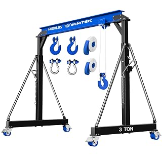 3 Ton Portable Gantry Crane, 6600lbs Load Capacity, 9.06FT Max Width, 8.53-12.47FT Adjustable Height Heavy Duty Shop Crane, Mobile Lifting Equipment for Factory, Warehouse, Garage, Blue - Amazon product rated Grade A