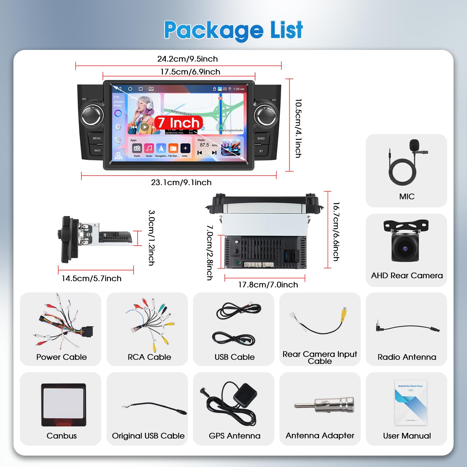 Autoradio Android 4G+64G per Fiat Punto 2005-2009, Linea 2007-2011, Radio Stereo Motorsi Quad-core Android 15 IOS Carplay Autoradio Singolo DIN 32EQ GPS Bluetooth 5.0 WiFi UI Radio FM/RDS+Telecamera