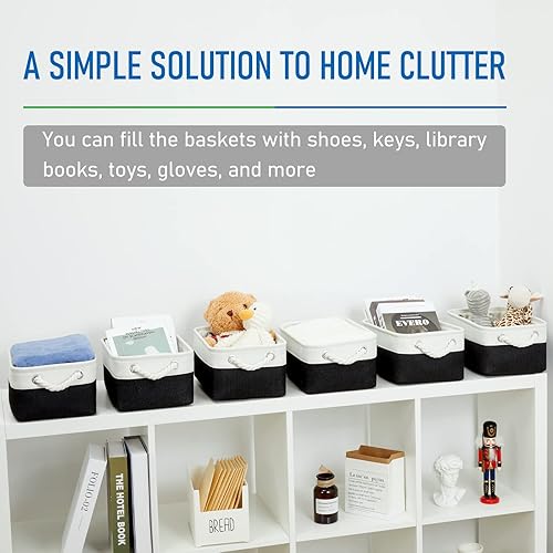 Vista 17 de Bidtakay Canastas pequeñas de almacenamiento de lona con asas [6 unidades] Contenedores de almacenamiento de tela azul marino de 11.8 x 7.8 x 5