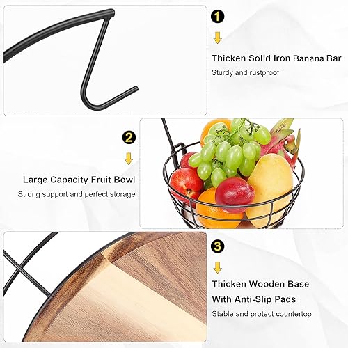 Miniatura 4 de Livabber Cesta de frutas para encimera con colgador de plátano, moderno almacenamiento de frutas y verduras, con soporte para árbol de plátano para