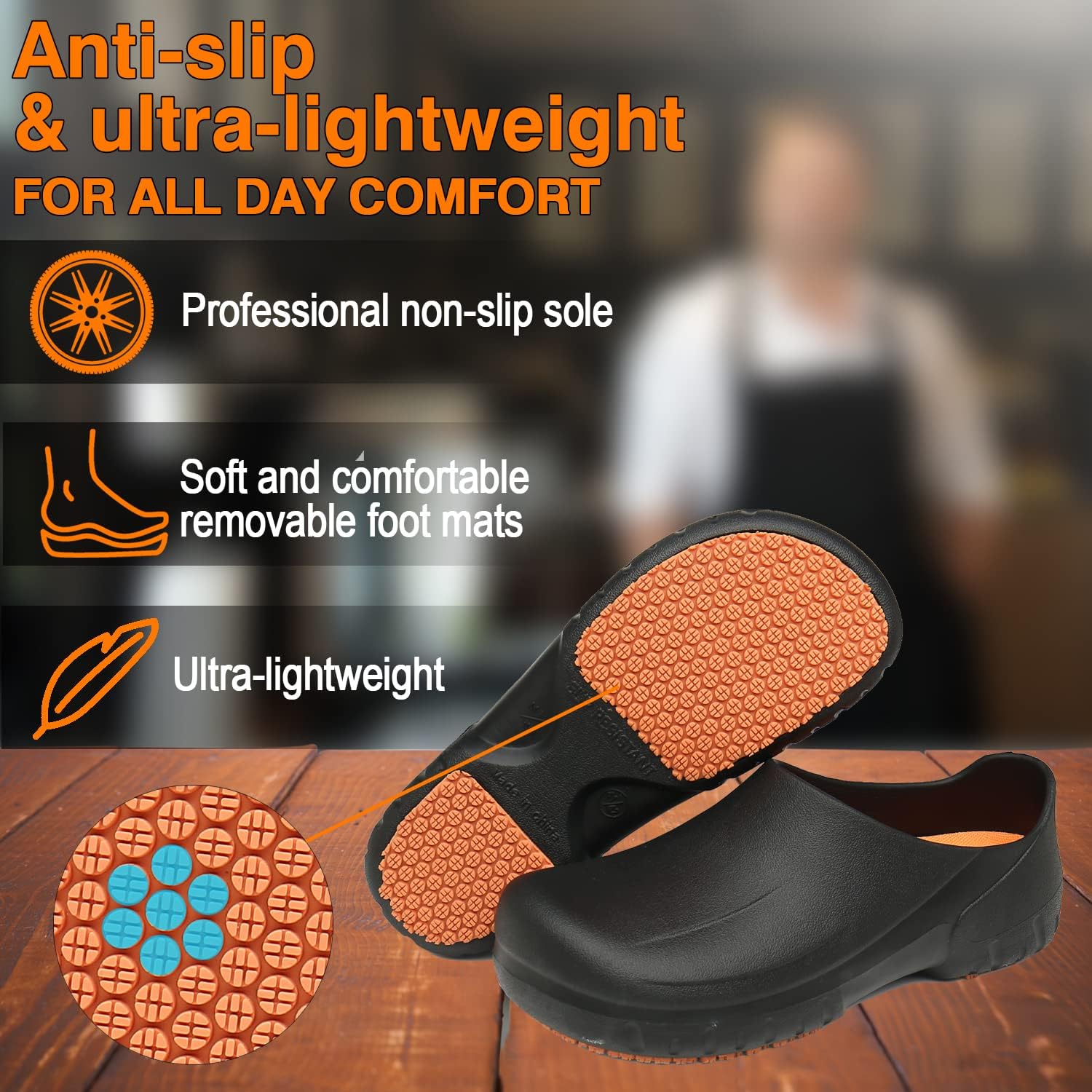JSWEI Chef Shoes Men - Waterproof & Oil-Proof Non Slip Kitchen Clogs for Men, Nursing, Garden & Outdoor Use