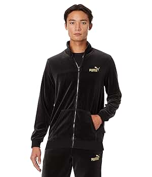 PUMA Men's Gold Trimmed Velour Track Jacket, Black, S at