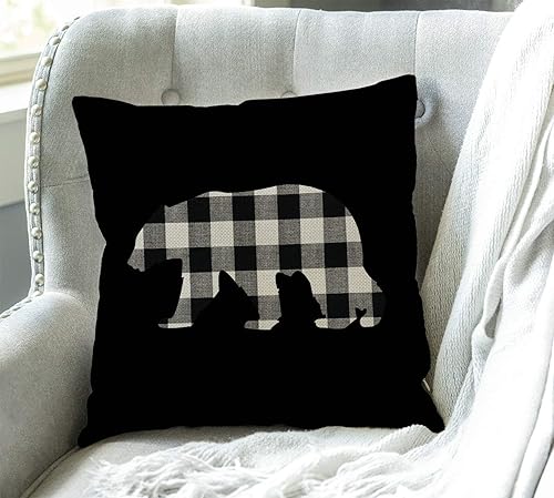 Miniatura 6 de Swono Funda de almohada de lino y algodón con motivo de círculos de lunares, color blanco y negro, funda de cojín decorativa para el hogar, sofá, 18