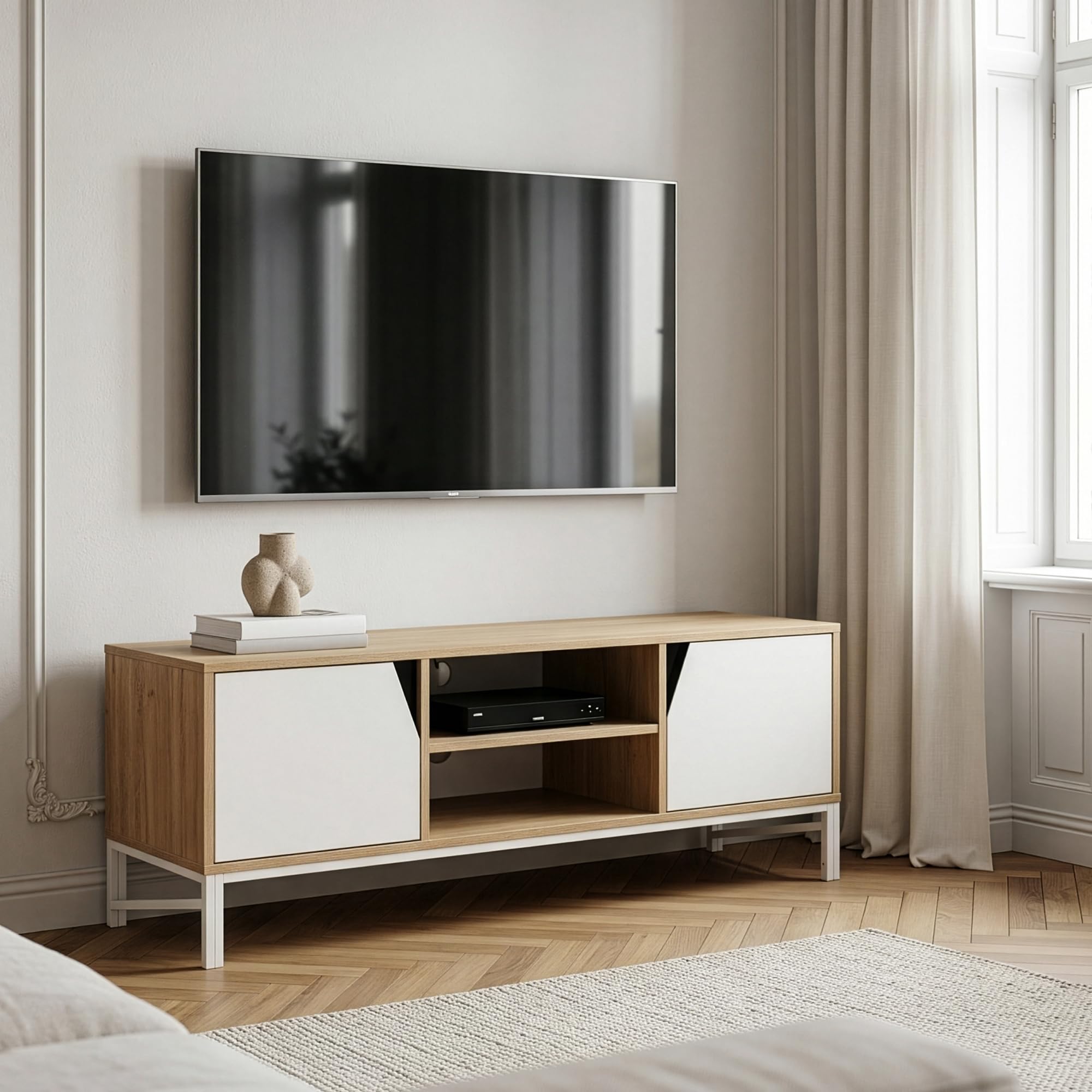 [en.casa] Meuble TV Kerrköndam sur Pieds 120 x 40 x 46 cm Effet Chêne Blanc