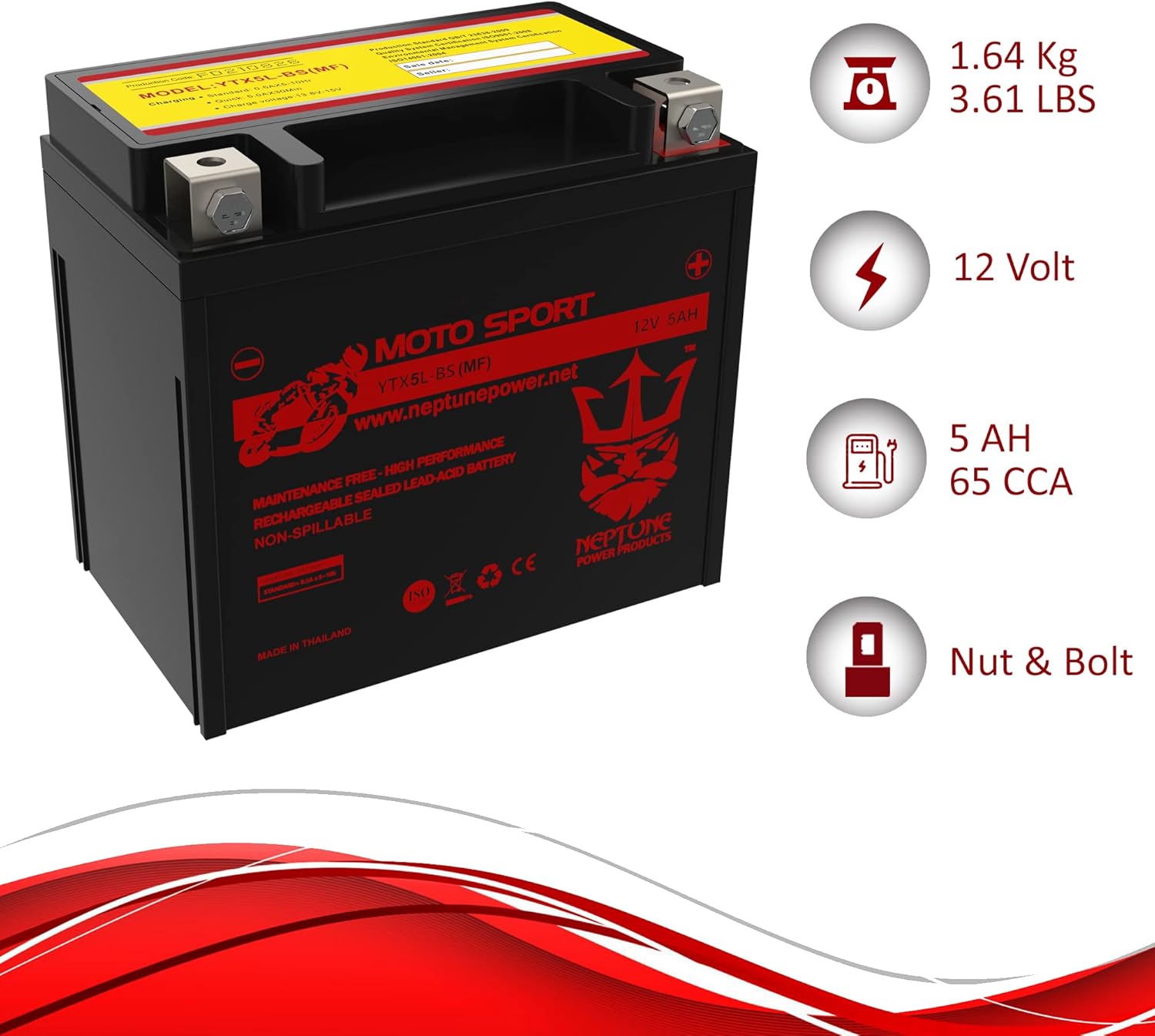 YTX5L-BS Battery High Performance Motorcycle Scooter ATV by Neptune