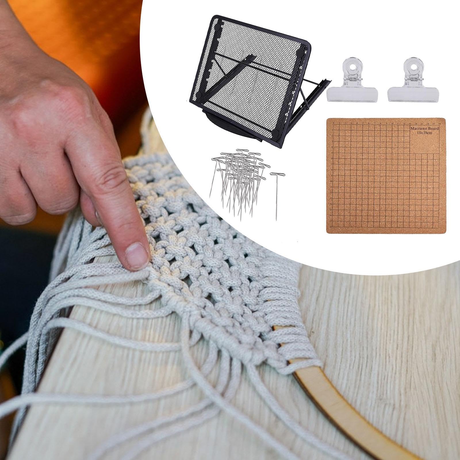 Ensemble de Planche à Macramé avec Support, Grilles Double Face, Accessoires Décoratifs et épingles en T Réutilisables, Support Noir