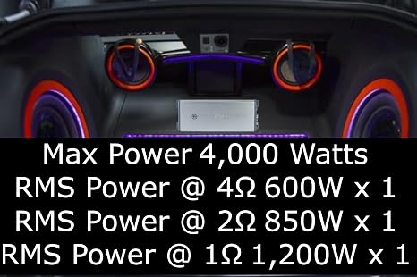 Soundstream RSM1.4000D, Compact Class-D Subwoofer Amplifier, 4,000 Watts Small Monoblock Amplifier, 1,200 Watts RMS 1 Channel 1 Ohm Stable Car Amp