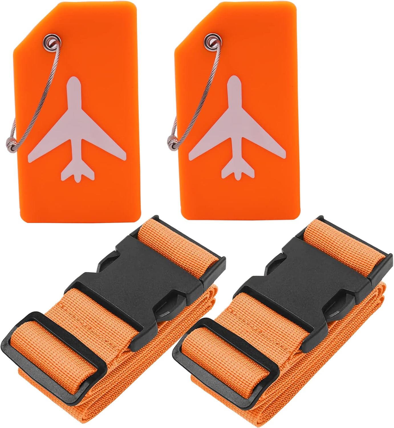 Set of 4 Luggage Straps for Travel Suitcase Adjustable Luggage Strap with Buckle Luggage Tag Luggage Straps with Suitcase Tag, Travel Accessories for Luggage Coloured (Orange)