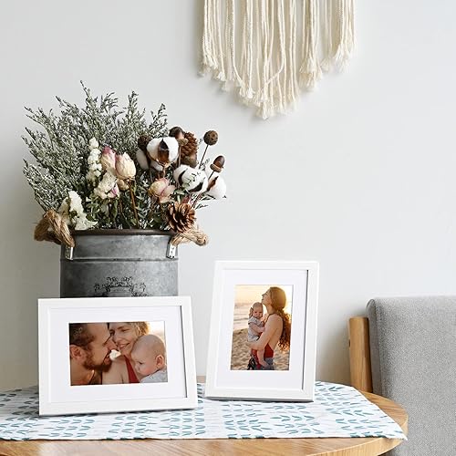 Miniatura 4 de KINLINK Marco A5 blanco, marco de fotos de madera con plexiglás para imagen de 4 x 6 con paspartú o A5 sin paspartú, pared y mesa, diploma