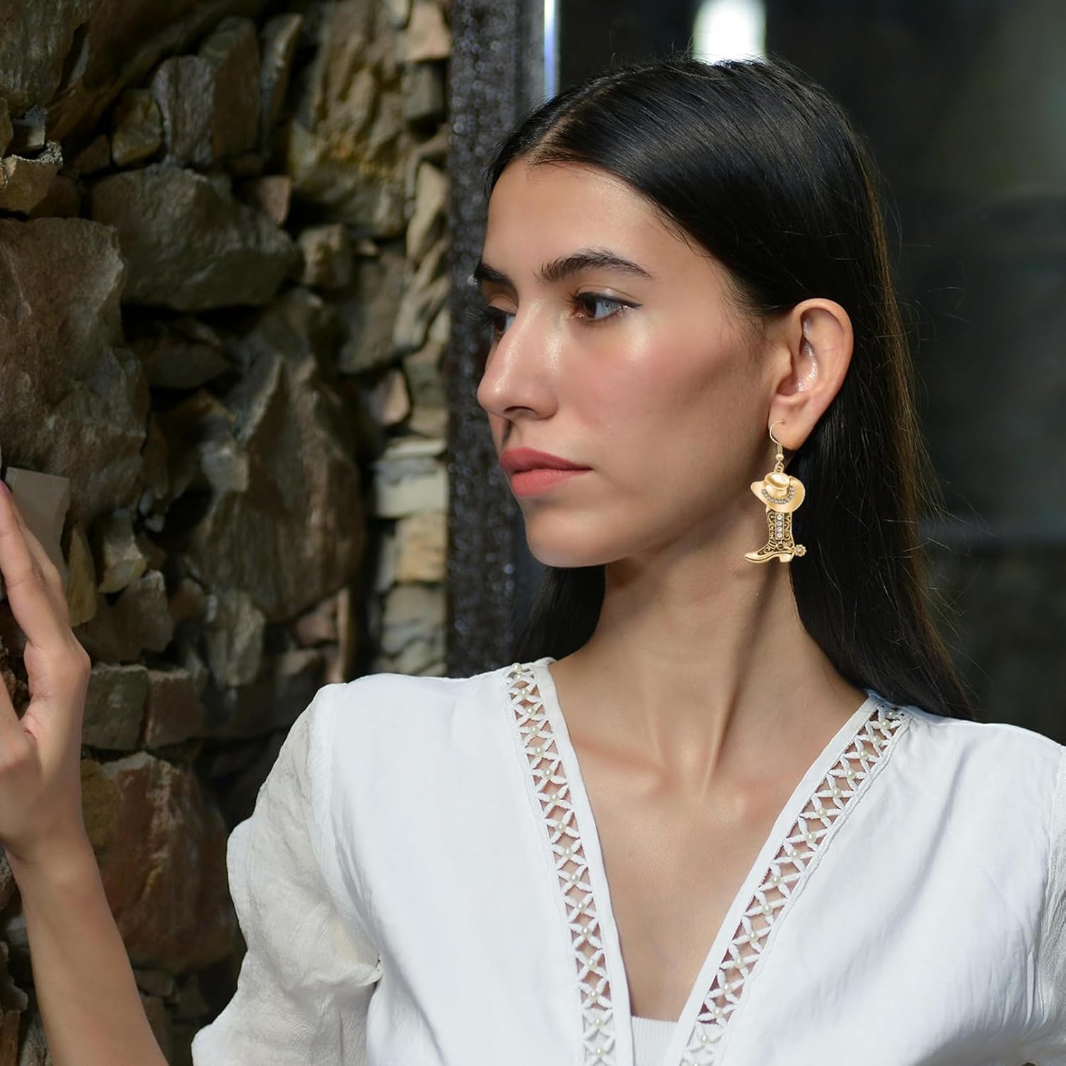 RechicGu Western Cowgirl Hat Boots Earrings Enamel Cowboy Hat Sparkly Rhinestone Boot Dangle Earrings Prom Country Concerts Rodeo Cowboy Outfits Jewelry Gift for Women - Image 4