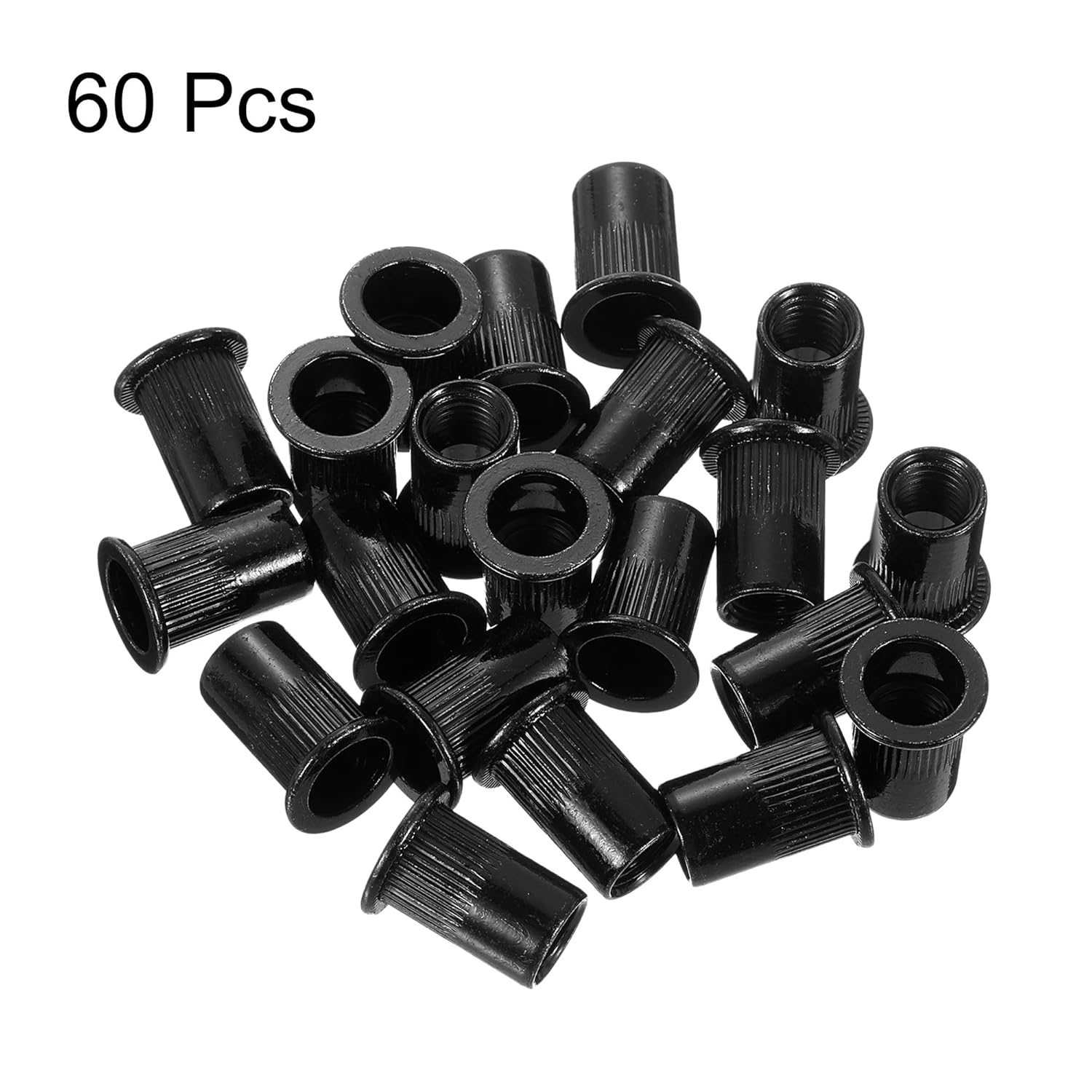 uxcell M10 Rivet Nuts Carbon Steel Knurled Flat Head Threaded Insert Nut Black 60Pcs