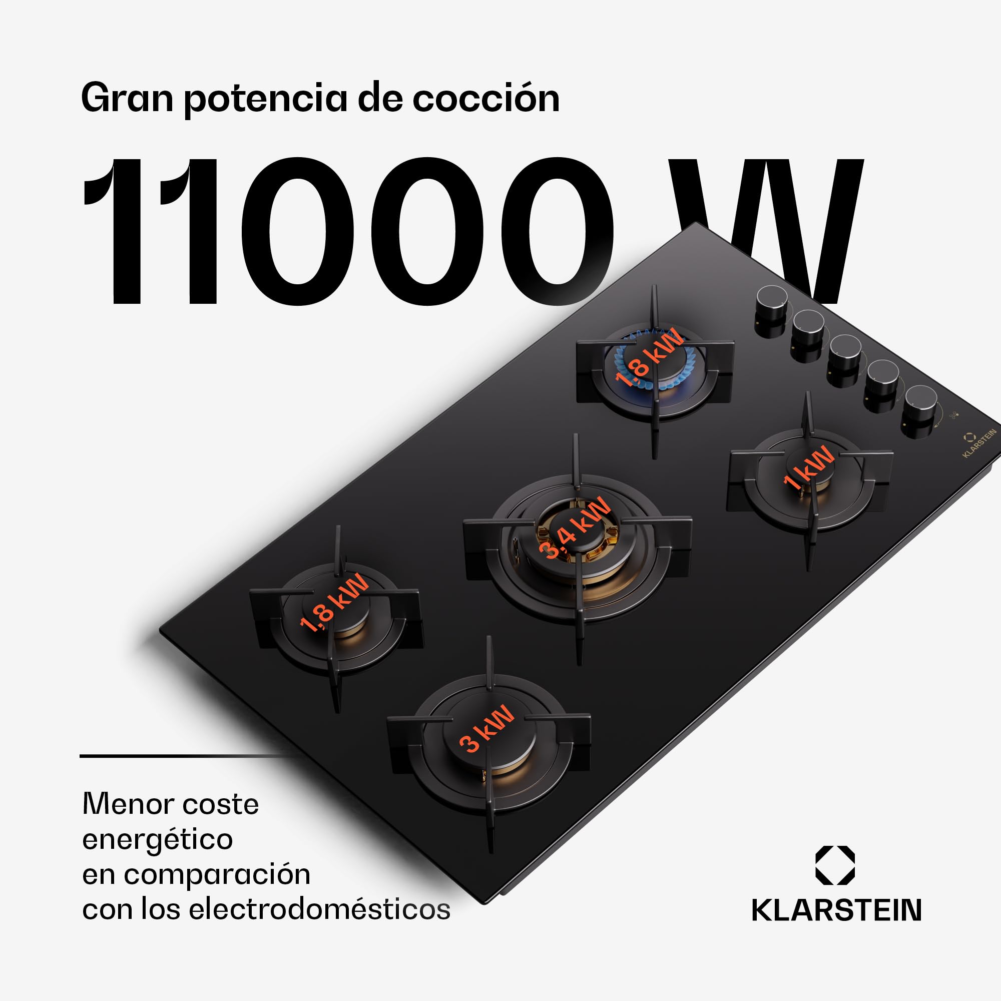 Klarstein Cocina Gas Butano, 5 Quemadores 10400W, Fogones Gas Butano Portátil Camping para Placa de Acero Inoxidable, Encimera para Cocinar en Exterior
