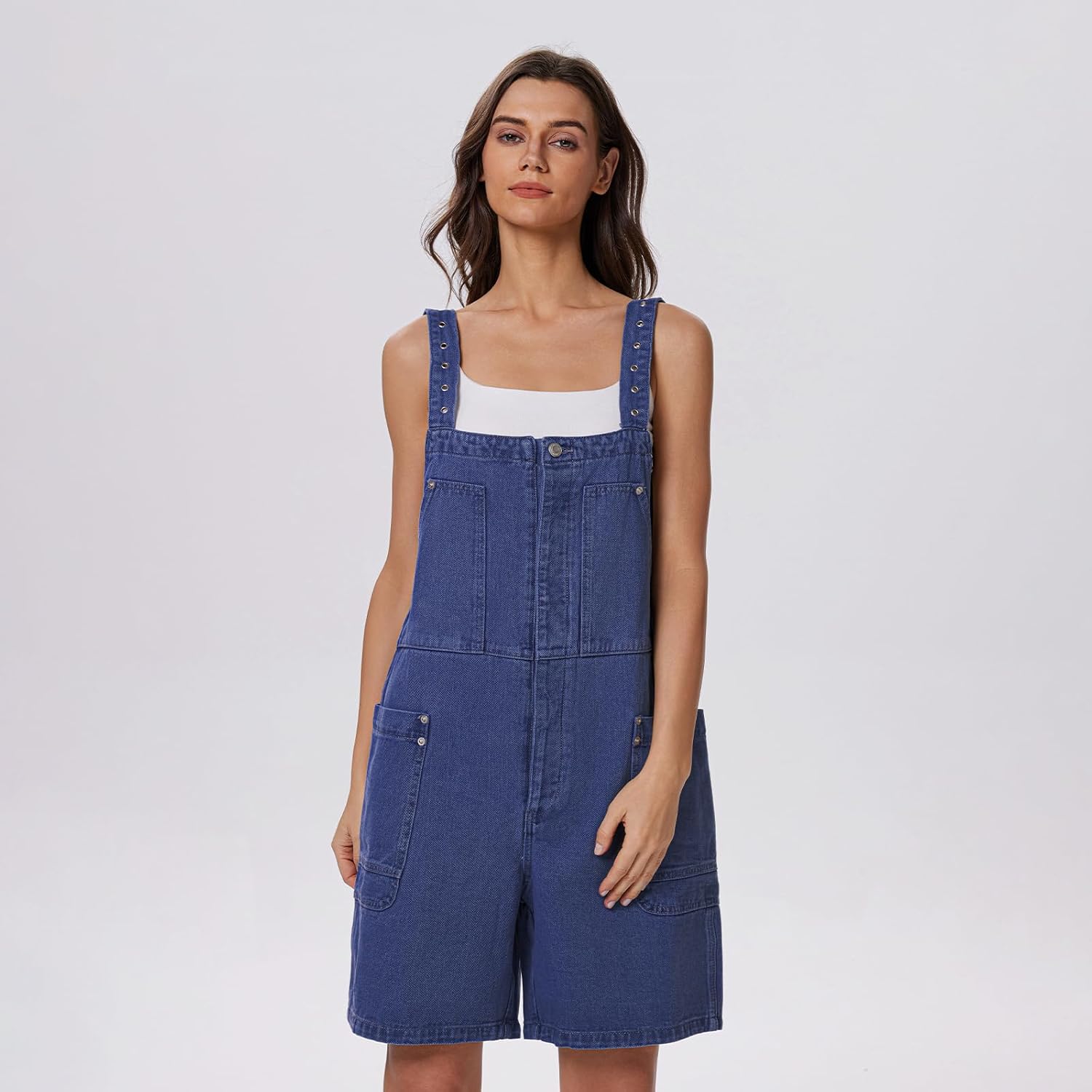 D-Sun Women's Denim Shortalls Overalls Casual Adjustable Strap Bib Short Jeans Romper with Pockets